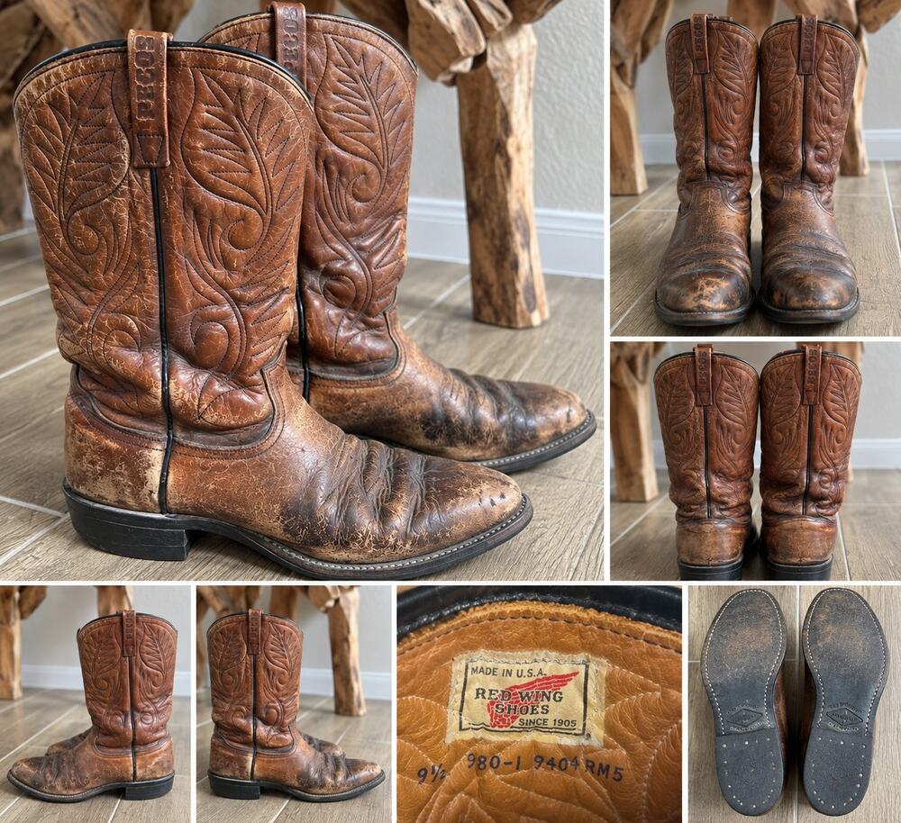 Vintage Red Wing Men’s 9.5 Wide Brown Leather Western Cowboy Boots USA